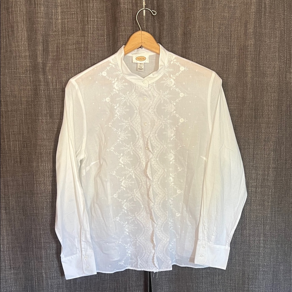 Talbots White Button Down Lace Trim Embroidered E… - image 1